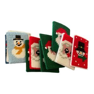 10 vtg handmade plastic canvas needlepoint Christmas/Holiday gift card holders